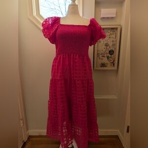 Hot pink smocked ankle length dress